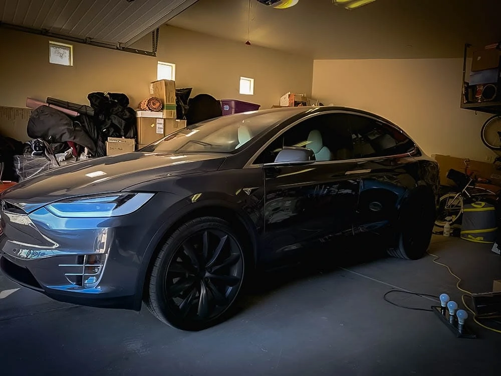 A Tesla with ceramic window tint installed