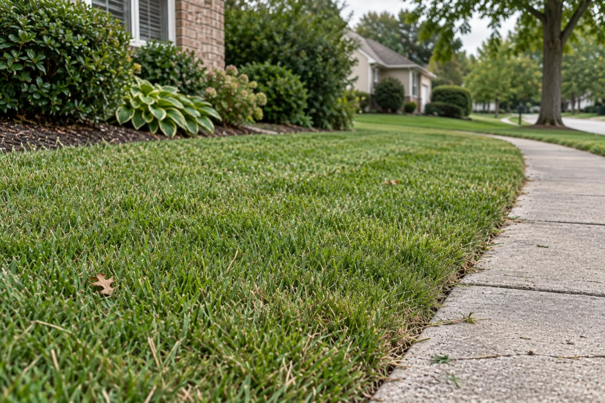 Cut grass along a sidewalk edge