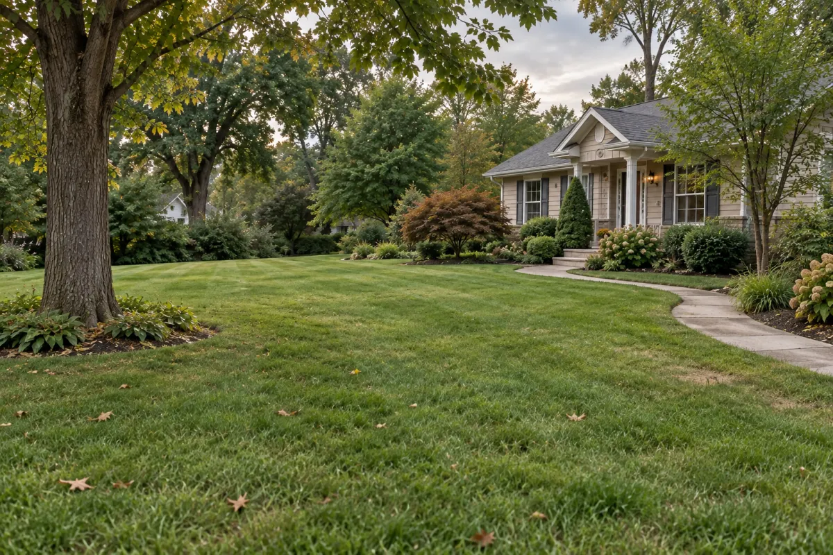 Mown lawn around a suburban home