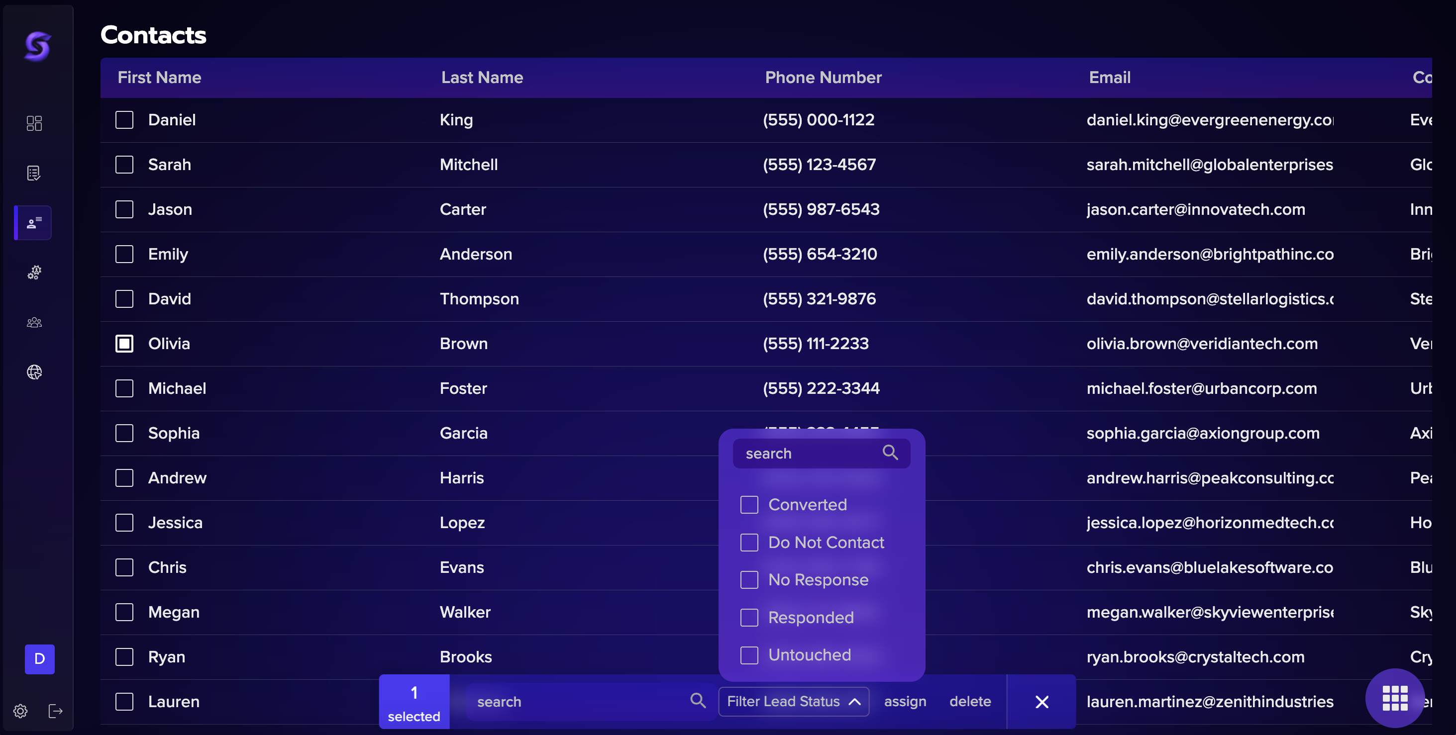 The Software Society CRM, contacts view